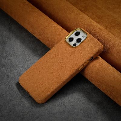 China Luxury Soft Warm Shockproof Full Cover Suede Flannel Phone Case With Metal Button For iPhone 13 pro 12 11 max Mini Cover for sale