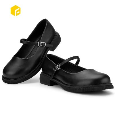 China Breathable Simple Classic Sponge Chunky Flat Black Mary Janes Chunky Chinese Foot Bed Mary Jane Black Shoes With Textile for sale