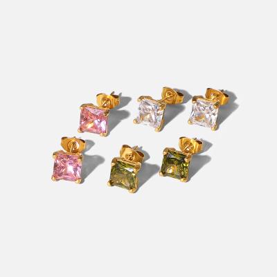 China TRENDY Hot Selling Sensitive INS Zircon Earrings 18K Gold White/Green Zircon Stainless Steel Stud Earrings for sale