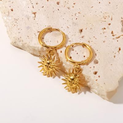 China TRENDY INS hot selling European and American gold stainless steel retro style Sun circle dangle earrings 18K earrings for sale