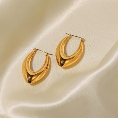 China TRENDY INS Stainless Steel Hoop Earrings Hot Selling Simple 18K Gold Plated Shiny Hollow Earrings For Women for sale