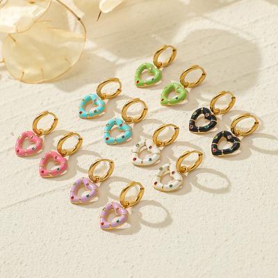 China Hot Selling Earrings FASHIONABLE Crystal Earrings Wholesale Simple Colored Ins Stainless Steel Earrings Oil Drip Heart Beautiful for sale