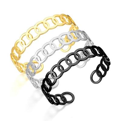 China Hot Selling Casual/Sporty Ins Jewelry 18K Titanium Steel Gold Plated Simple Adjustable Hollowed Out Bangles Bangles for sale