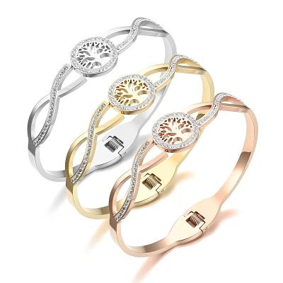 China Casual/Sports Steel Bracelets Rose Gold Plated European and American Style Titanium Bracelets Life Tree Zircon Bracelets for sale