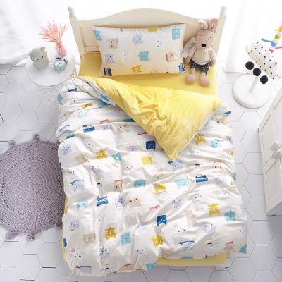 China 100% Cotton Anti-Static Bed Sheet Set New Design Cartoon Cat Printing Baby Duvet Cover Set Printed for sale