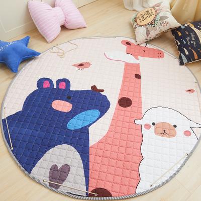 China Washable Cotton Cartoon Animals Carpet Round Baby Toy Storage Play Mat For Kids for sale