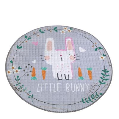 China Washable Comfortable Cotton Cute Rabbit Pattern Printed Play Mat Toy Storage Round Floor Mat For Kids for sale