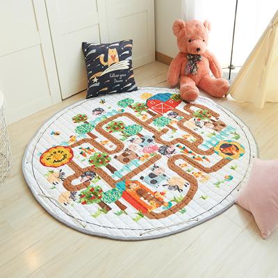 China Washable Hot Selling Cotton Baby Floor Mat Round Storage Play Crawling Mat For Kids for sale