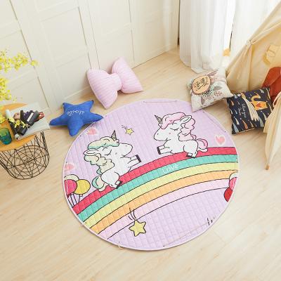 China Cartoon Washable Cute Pattern Printing Round Baby Toy Storage Mat Cotton Play Mat for sale