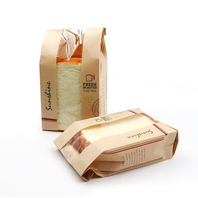 China Custom Food Grade Bakery Bread Sandwich Packaging Logo Printed Kraft Paper Donuts Packaging Bag With Window for sale