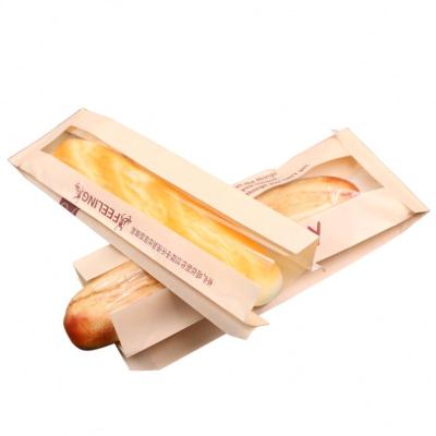 China Recyclable Greaseproof Food Grade Croissant Packaging Kraft Paper Bag With Clear Window for sale