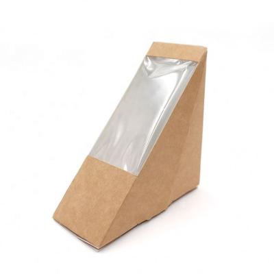 China Recyclable Kraft Paper Sandwich Box With Window Triangle Sandwich Box For Packaging for sale