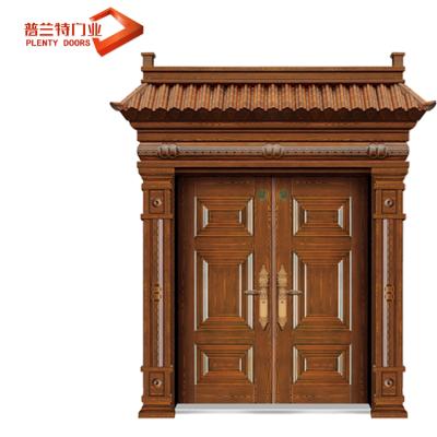 China Villa Entrance Traditional Wrought Iron Exterior Door With Sidelight for sale