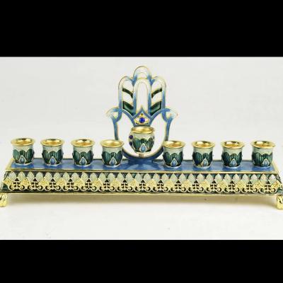 China Religious Activities Hanukkah Menorah 9 A.M. Plated Handmade Decorative Menorah Aluminum Menorah for sale