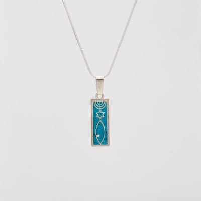 China Blue Enamel Christian Necklace Menorah Pendant Necklace Jew Color Jerusalem Menorah Pendant for sale