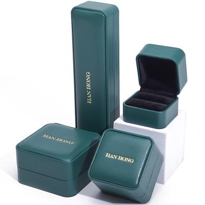 China Dark Green PU Leather Jewelry Storage Box Luxury Custom Jewellery Box Packaging for sale