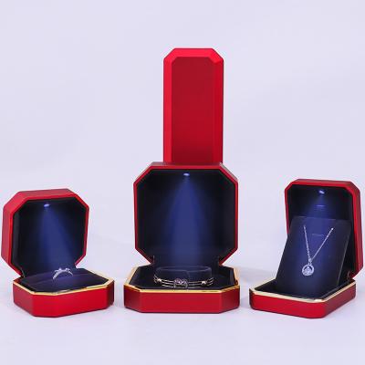 China Red LED Velvet Jewelry Box for Customized Necklace Ring Packaging and Other Accessories for sale