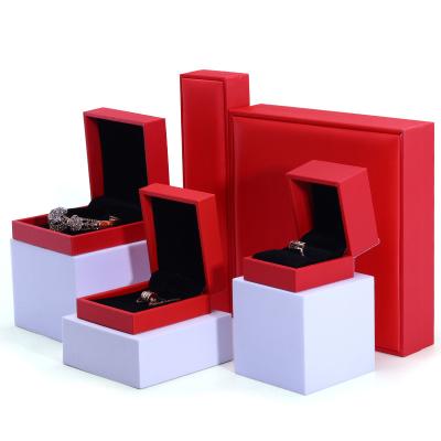 China Custom Brand Red Faux Leather Jewelry Box Luxury Jeweller Packaging Box for sale