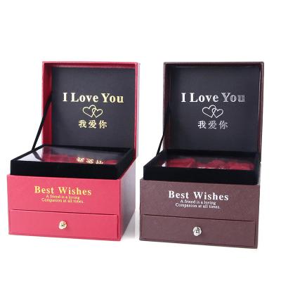 China Customized Size Luxury Square Jewelry Box Jewellry Gift Wrapping Box With Rose for sale