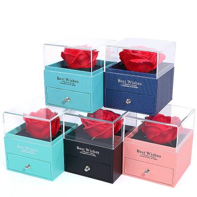 China Valentine's Day Rose Box Drawer Type Jewelry Packaging Box with Square Shape for sale