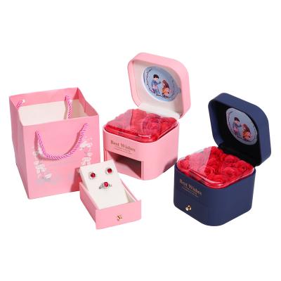 China Custom Size Rose Immortal Drawer Flower Jewellery Box For Stud Earrings Pendant for sale