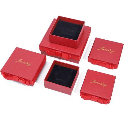 China Custom Logo Red Paper Jewelry Box For Necklace Earrings Ring Handmade Rectangle for sale