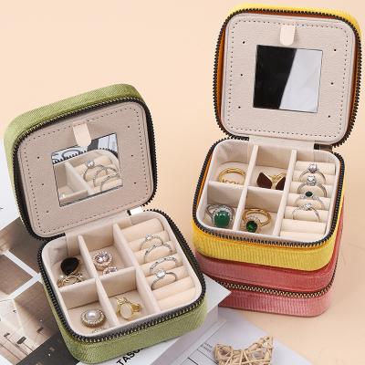 China Multi Color General Purpose Velvet Jewelry Organizer Packaging travel With Mirror for sale