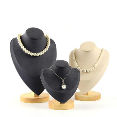 China Soft Velvet Cover Wooden Necklace Display Stand Pendant Bust Display Stand for sale