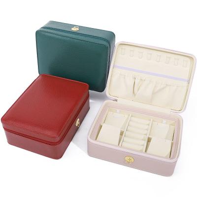 China Ring-Pull Ornament PU Leather Travel Jewelry Organizer Multi-Cells Zipper Box for sale