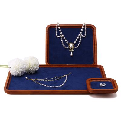 China Solid Wood Luxury Jewelry Display Props Navy Super Fiber Lining for Jewelry Exhibition for sale