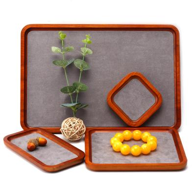 China Red Edge Wooden Jewelry Display Props Super Fiber Lining Exhibition Display Trays for sale