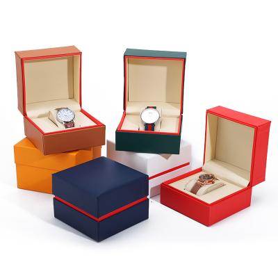 China Soft Handy Stylish PU Leather Watch Packaging Box Red Edge Storage Case for Gift for sale