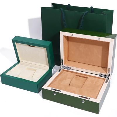 China High End Green Wooden Watch Box for Luxury Gift Packaging with Flipped Tote Bag for sale