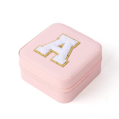 China Portable Small Pu Leather Beaded Velvet Pink Jewelry Storage Box for sale