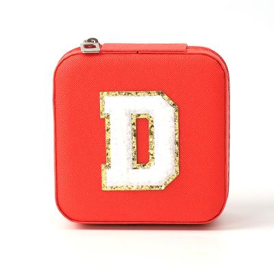 China Portable Small Leather Red Jewelry Storage Box Overall Display for sale