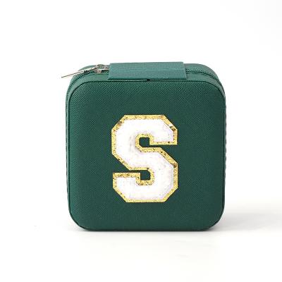 China Jewellery Gift Storage Box Custom Portable Small Leather Dark Green Jewelry Organizer  Jewelry Storage Box for sale