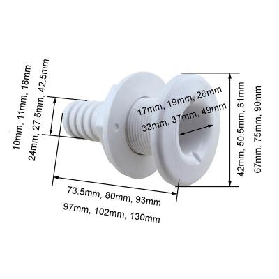 China Pontoon ABS Plastic White Through Hull Fitting 5/8 Inch 3/4 Inch Marine Hardware Thru Hull Outlets 2 Inch 1-1/2 Inch 1 Inch 1-1/4 Inch for sale