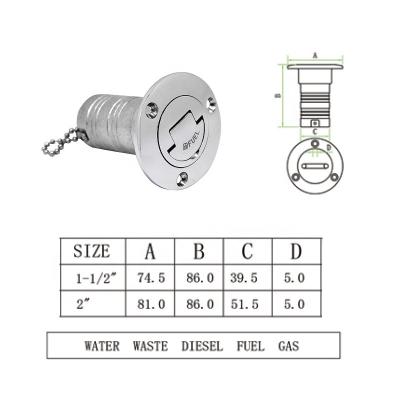 China Heavy Duty Pontoon 316 Stainless Steel 50mm Boat Fuel Filler GAS SEWAGE Deck Filler For Marine Yacht for sale