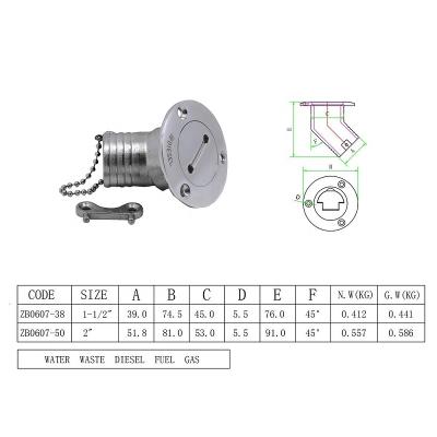 China Pontoon 45 Degree 316 Stainless Steel 38mm Deck Filler With Polish SEWAGE Head Mirror DIESEL GAS Deck Fill Filler for sale