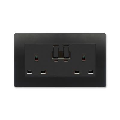 China Factory price 13A residential/general purpose black plastic double panel UK socket with switches and UK luxury 250V neon electrical sockets for sale