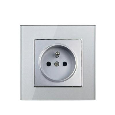 China EU Gray Silver Glass Panel French Standard Residential / General Purpose Wall Outlet Type for sale