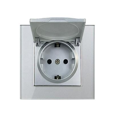 China 16A Euro Socket 16A Standard Waterproof Germany Bathroom EU Standard Outlet With Crystal Glass Frame Panel Wall Socket With Cover Cap for sale