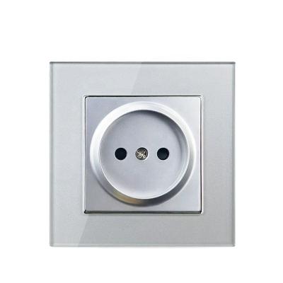 China Germany Russia Switch Wall Socket EU Plug French Electrical Standard Socket Gray Silver Glass Frame Schuko Non-Ground Residential/General Purpose Socket for sale