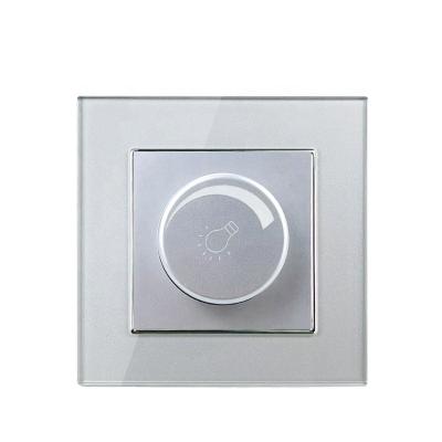 China OEM Odem China EU Standard Wholesale Tempered Glass Lamp Switch Gray Glass Panel Rotary Dimmer Wall Switches 220V for sale