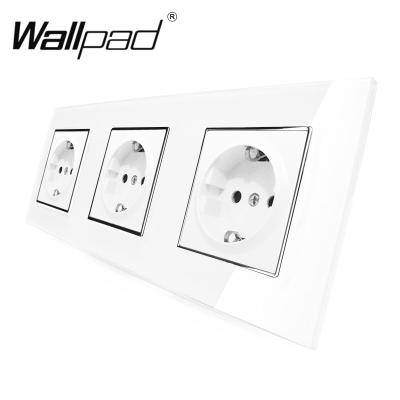 China EU Wallpad Euro Russia Socket Wall Mounted Three Way 220V 16A Multi Socket Residential/Multipurpose Triple Blank Glass Panel Wall Outlets for sale