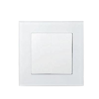 China 86 Tempered Glass EU Switches 1 Gang 1 Way Switch Black Tempered Glass Wallpad Schuko European Round Wall Lamp Switch Back for sale