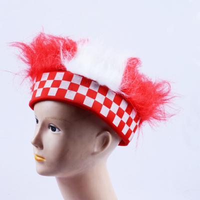 China 2022 Crazy Product Qatar Hat Plush Flag Promotional Wig Headband For Soccer Football Fans for sale