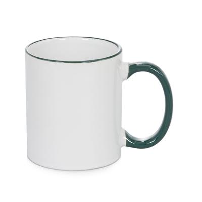 China 11oz Sustainable Sublimation Two Tone Mug With Green Color Handle for sale