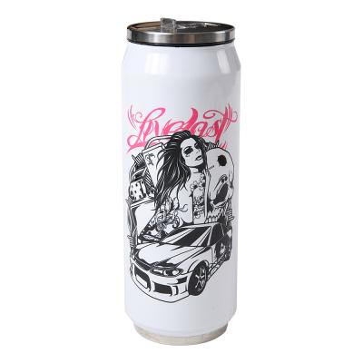 China Decoration Sublimation Masks 17oz 500ml Travel Coke Can Insulated Soda Tumbler Slip Lid Stainless Steel Cola Tin Bottle With Straw for sale