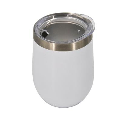 China Custom Logo Double Wall Stainless Steel Vacuum Stealless Egg 12oz Offensive Wine Tumbler Disposable With White Lids With Silver Rim for sale